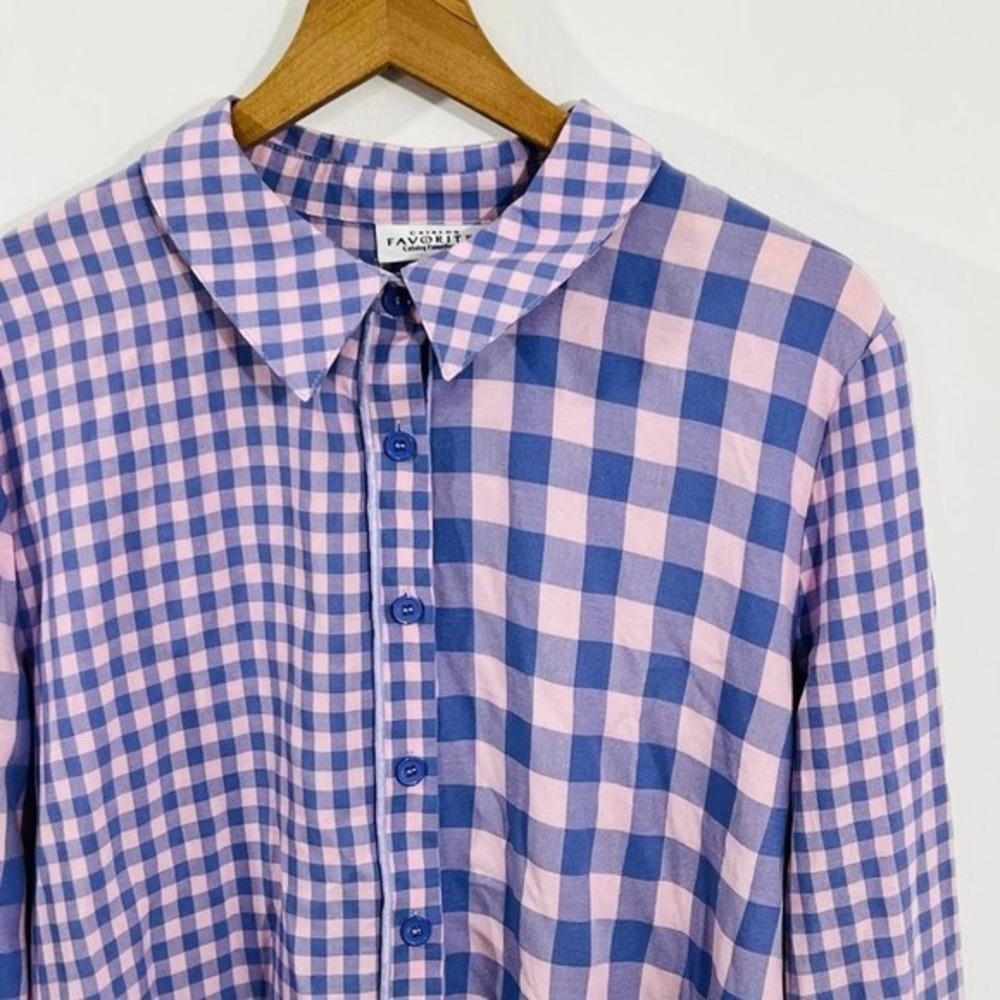 Catalog Favorites Linen Mix Long Sleeve Button Down Flattering Plaid Top XL - Picture 8 of 8